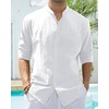 image:imageAlimens amp Gentle Mens Cotton Linen Shirts Long Sleeve Button Down Shirt Band Collar Beach ShirtsAll White