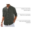 image:imageAlimens amp Gentle Mens Cotton Linen Shirts Long Sleeve Button Down Shirt Band Collar Beach ShirtsArmy Green