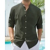 image:imageAlimens amp Gentle Mens Cotton Linen Shirts Long Sleeve Button Down Shirt Band Collar Beach ShirtsArmy Green