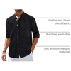 image:imageAlimens amp Gentle Mens Cotton Linen Shirts Long Sleeve Button Down Shirt Band Collar Beach ShirtsBlack
