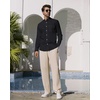 image:imageAlimens amp Gentle Mens Cotton Linen Shirts Long Sleeve Button Down Shirt Band Collar Beach ShirtsBlack