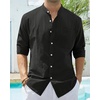 image:imageAlimens amp Gentle Mens Cotton Linen Shirts Long Sleeve Button Down Shirt Band Collar Beach ShirtsBlack