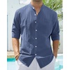 image:imageAlimens amp Gentle Mens Cotton Linen Shirts Long Sleeve Button Down Shirt Band Collar Beach ShirtsBlue Wing Teal