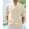 image:imageAlimens amp Gentle Mens Cotton Linen Shirts Long Sleeve Button Down Shirt Band Collar Beach ShirtsCloud Cream