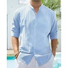 image:imageAlimens amp Gentle Mens Cotton Linen Shirts Long Sleeve Button Down Shirt Band Collar Beach ShirtsCool Blue