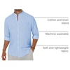 image:imageAlimens amp Gentle Mens Cotton Linen Shirts Long Sleeve Button Down Shirt Band Collar Beach ShirtsCool Blue