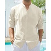 image:imageAlimens amp Gentle Mens Cotton Linen Shirts Long Sleeve Button Down Shirt Band Collar Beach ShirtsCreamy White