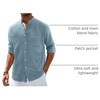 image:imageAlimens amp Gentle Mens Cotton Linen Shirts Long Sleeve Button Down Shirt Band Collar Beach ShirtsGray Mist