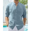 image:imageAlimens amp Gentle Mens Cotton Linen Shirts Long Sleeve Button Down Shirt Band Collar Beach ShirtsGray Mist