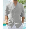image:imageAlimens amp Gentle Mens Cotton Linen Shirts Long Sleeve Button Down Shirt Band Collar Beach ShirtsGrey