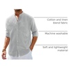 image:imageAlimens amp Gentle Mens Cotton Linen Shirts Long Sleeve Button Down Shirt Band Collar Beach ShirtsGrey