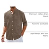 image:imageAlimens amp Gentle Mens Cotton Linen Shirts Long Sleeve Button Down Shirt Band Collar Beach ShirtsKhaki