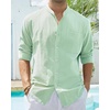 image:imageAlimens amp Gentle Mens Cotton Linen Shirts Long Sleeve Button Down Shirt Band Collar Beach ShirtsMint