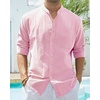 image:imageAlimens amp Gentle Mens Cotton Linen Shirts Long Sleeve Button Down Shirt Band Collar Beach ShirtsPink