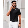 image:imageAlimens amp Gentle Mens Knitted Polo Shirts V Neck Collared Shirts for Golf  Textured Contrast Collar Breathable Casual Vacation Summer Beach Business Golf T Shirt Old Money Tops Vintage PulloverBlack