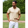 image:imageAlimens amp Gentle Mens Knitted Polo Shirts V Neck Collared Shirts for Golf  Textured Contrast Collar Breathable Casual Vacation Summer Beach Business Golf T Shirt Old Money Tops Vintage PulloverKhaki