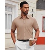 image:imageAlimens amp Gentle Mens Short Sleeve Dress Shirts Wrinkle Free Untucked Casual Button Down ShirtKhaki