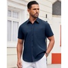 image:imageAlimens amp Gentle Mens Short Sleeve Dress Shirts Wrinkle Free Untucked Casual Button Down ShirtNavy Blue