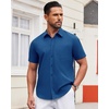 image:imageAlimens amp Gentle Mens Short Sleeve Dress Shirts Wrinkle Free Untucked Casual Button Down ShirtPeacock Blue