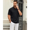 image:imageMens Polo Shirts Short Sleeve Knit Stretch Lightweight Casual Summer Shirt  Breathable Wrinkle Free No Shrinkage No Deformation Knit Pleated Textured Design Regular Fit Vacation Wedding BusinessBlack