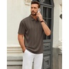 image:imageMens Polo Shirts Short Sleeve Knit Stretch Lightweight Casual Summer Shirt  Breathable Wrinkle Free No Shrinkage No Deformation Knit Pleated Textured Design Regular Fit Vacation Wedding BusinessBrown