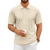 image:imageMens Polo Shirts Short Sleeve Knit Stretch Lightweight Casual Summer Shirt  Breathable Wrinkle Free No Shrinkage No Deformation Knit Pleated Textured Design Regular Fit Vacation Wedding BusinessCream