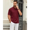 image:imageMens Polo Shirts Short Sleeve Knit Stretch Lightweight Casual Summer Shirt  Breathable Wrinkle Free No Shrinkage No Deformation Knit Pleated Textured Design Regular Fit Vacation Wedding BusinessBurgundy