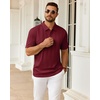 image:imageMens Polo Shirts Short Sleeve Knit Stretch Lightweight Casual Summer Shirt  Breathable Wrinkle Free No Shrinkage No Deformation Knit Pleated Textured Design Regular Fit Vacation Wedding BusinessBurgundy