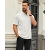 image:imageMens Polo Shirts Short Sleeve Knit Stretch Lightweight Casual Summer Shirt  Breathable Wrinkle Free No Shrinkage No Deformation Knit Pleated Textured Design Regular Fit Vacation Wedding BusinessWhite