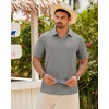 image:imageMens Polo Shirts Short Sleeve Textured Knit Casual Stretchy Golf Shirts  Casual Summer Beach Vacation Work Office Lightweight Breathable Stretchy Soft To Easy Care Spread Collar Regular FitGrey
