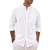 image:imageAlimens amp Gentle Mens Cotton Linen Shirts Long Sleeve Button Down Shirt Band Collar Beach ShirtsAll White
