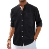image:imageAlimens amp Gentle Mens Cotton Linen Shirts Long Sleeve Button Down Shirt Band Collar Beach ShirtsBlack