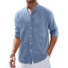 image:imageAlimens amp Gentle Mens Cotton Linen Shirts Long Sleeve Button Down Shirt Band Collar Beach ShirtsBlue Heaven