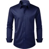 image:imageAlimens amp Gentle Mens Dress Shirt Regular Fit Stretch Stain Shield Long Sleeve Solid Business Wedding Button Down ShirtsNavy  Blue