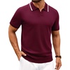 image:imageAlimens amp Gentle Mens Knitted Polo Shirts V Neck Collared Shirts for Golf  Textured Contrast Collar Breathable Casual Vacation Summer Beach Business Golf T Shirt Old Money Tops Vintage PulloverWine Red