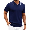 image:imageAlimens amp Gentle Mens Knitted Polo Shirts V Neck Collared Shirts for Golf  Textured Contrast Collar Breathable Casual Vacation Summer Beach Business Golf T Shirt Old Money Tops Vintage PulloverNavy Blue