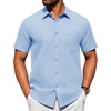 image:imageAlimens amp Gentle Mens Short Sleeve Dress Shirts Wrinkle Free Untucked Casual Button Down ShirtLight Blue