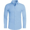 image:imageAlimens amp Gentle Stretch Mens Dress Shirts Slim Fit Long Sleeve Casual Skinny Muscle Fit Wrinkle Free Button Down ShirtSky Blue