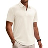 image:imageMens Polo Shirts Short Sleeve Textured Knit Casual Stretchy Golf Shirts  Casual Summer Beach Vacation Work Office Lightweight Breathable Stretchy Soft To Easy Care Spread Collar Regular FitBeige