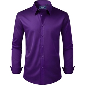 image:imageAlimens amp Gentle Mens Dress Shirt Regular Fit Stretch Stain Shield Long Sleeve Solid Business Wedding Button Down ShirtsPurple