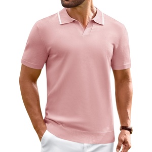 image:imageAlimens amp Gentle Mens Knitted Polo Shirts V Neck Collared Shirts for Golf  Textured Contrast Collar Breathable Casual Vacation Summer Beach Business Golf T Shirt Old Money Tops Vintage PulloverPink