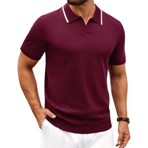 image:imageAlimens amp Gentle Mens Knitted Polo Shirts V Neck Collared Shirts for Golf  Textured Contrast Collar Breathable Casual Vacation Summer Beach Business Golf T Shirt Old Money Tops Vintage PulloverWine Red