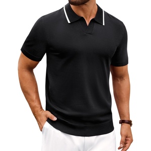 image:imageAlimens amp Gentle Mens Knitted Polo Shirts V Neck Collared Shirts for Golf  Textured Contrast Collar Breathable Casual Vacation Summer Beach Business Golf T Shirt Old Money Tops Vintage PulloverBlack