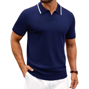 image:imageAlimens amp Gentle Mens Knitted Polo Shirts V Neck Collared Shirts for Golf  Textured Contrast Collar Breathable Casual Vacation Summer Beach Business Golf T Shirt Old Money Tops Vintage PulloverNavy Blue