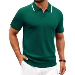 image:imageAlimens amp Gentle Mens Knitted Polo Shirts V Neck Collared Shirts for Golf  Textured Contrast Collar Breathable Casual Vacation Summer Beach Business Golf T Shirt Old Money Tops Vintage PulloverGreen