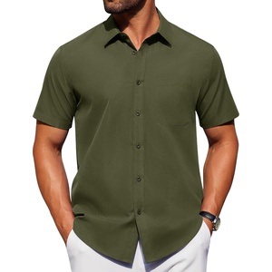 image:imageAlimens amp Gentle Mens Short Sleeve Dress Shirts Wrinkle Free Untucked Casual Button Down ShirtArmy Green