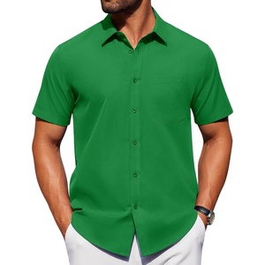 image:imageAlimens amp Gentle Mens Short Sleeve Dress Shirts Wrinkle Free Untucked Casual Button Down ShirtBright Green
