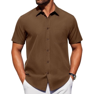 image:imageAlimens amp Gentle Mens Short Sleeve Dress Shirts Wrinkle Free Untucked Casual Button Down ShirtBrown