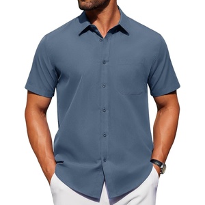 image:imageAlimens amp Gentle Mens Short Sleeve Dress Shirts Wrinkle Free Untucked Casual Button Down ShirtCaptain Blue