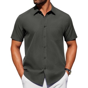 image:imageAlimens amp Gentle Mens Short Sleeve Dress Shirts Wrinkle Free Untucked Casual Button Down ShirtDark Grey